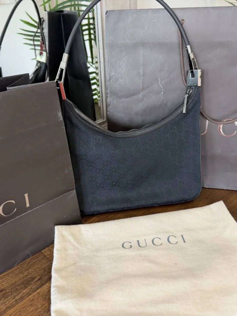 Vintage Gucci Tom Ford Era GG Canvas Hobo Bag